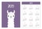 Llama alpaca face head neck. Simple pocket calendar layout 2019 new year. Week starts Sunday. Cute cartoon character. Vertical