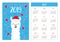 Llama alpaca in Santa red hat. Candy cane, socks. Simple pocket calendar layout 2019 new year. Week starts Sunday. Cute cartoon