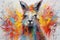 llama form and spirit through an abstract lens. dynamic and expressive llama print by using bold brushstrokes, Cute Lama