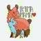 Llama Mama. Cute fluffy alpacas. Funny smiling cozy animals