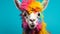 Llama With Multicolored Hairdo Looking at the Camera