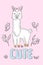 Llama, pink print girl with lettering Cute. Lama vector illustration. Cute funny trendy design for children, kids, smile