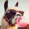 llama in sunglasses blows pink bubblegum