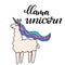 Llama unicorn Lettering vector illustration