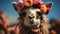 A llama wearing a flower crown. Generative AI.