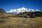 Llamas Alpaca in Andes Mountains, Amazing view in spectacular mountains, Cordillera, Peru