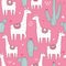 Llamas, cactuses and hearts, colorful seamless pattern