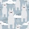 Llamas, clouds, decorative cute background. Colorful seamless pattern with happy animals