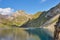 Llauset lake in Aragon. Hydroelectric energy power. Trekking