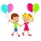 Llittle boy and girl go with balloons