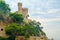 Lloret de Mar, Costa Brava. Castle on the cliff in cloudy day, Catalonia, Spain