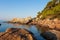 Lloret de Mar seascape. Coast of Mediterranean sea in Costa Brava, Spain. Scenery sea bay on clear summer day