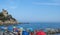 Lloret de Mar, Spain - August 23, 2023: Castel d\\\'en Platja - beautiful castle and city beach i