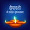 Llustration of burning diya on Happy Diwali, light festival of India