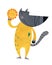 Llustration in scandinavian style gray wolf in yellow overalls with a tambourine.