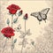 llustrations that are drawings There are beautiful red roses. And there are butterflies flying around.AI image generator