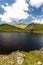 Llyn y Dywarchen Reservoir gills and mountains beyond, Snowdonia.