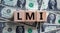 LMI  lenders mortgage insurance symbol. Wooden cubes form the word \\\'LMI  lenders mortgage insurance\\\'.