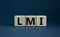 LMI  lenders mortgage insurance symbol. Wooden cubes form the word \\\'LMI  lenders mortgage insurance\\\'.