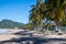 Lo de Marcos, Nayarit, Mexico - January 23, 2021: A quiet beach lined with coconut trees during the pandemic