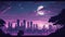 lo-fi vibes, night skyline, chill purple shares, manga, anime, generative ai