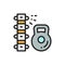Load on spine, backache, low back pain flat color line icon.