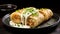 Loaded Baked Potato Spring Rolls, stuffed with mashed potatoes, meat, cheese with sour cream dip
