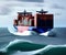 Loaded container cargo ship, Generative AI Illustration