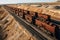 Loaded freight cars with iron ore and coal. Efficient cargo transport by rail. supporting industrial logistics
