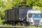 Loaded haulage trailer truck on uk motorway in fast motion