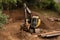 Loader backhoe,excavator digging a trench,Work of excavating machine on building construction site