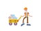 Loader worker man with rolls in the trolley. Person working in a warehouse. Delivery service. Concept for banners