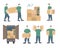 Loaders with cardboard boxes. Delivery team. The theme of movement, transportation and delivery of goods and cargo. Help in moving