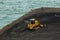 Loading coal from cargo barges onto a bulk vessel using ship cranes.