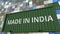 Loading container with MADE IN INDIA caption. Indian import or export related 3D rendering