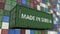 Loading container with MADE IN SERBIA caption. Serbian import or export related 3D rendering