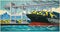 Loading containers on container ship retro poster