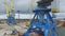 Loading cranes on a barge, Temryuk Commercial Sea Port, Russia, aerial view