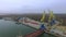 Loading cranes on a barge, Temryuk Commercial Sea Port, Russia, aerial view