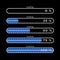 Loading process overview - blue loading bars with different progress arranged in block shape on black background