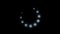 Loading white circle icon of small blinking spheres moving on black background, monochrome. Animation. Glowing dots