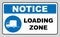 Loading zone sign. illustration isolated on white. Blue mandatory symbol with white pictogram and black text. Notice