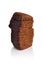 A loaf of black Borodino bread, on a white background