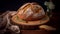 loaf of bread on wooden background, food closeup