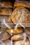 Loaf of breads in plastic bags inside of the closet