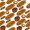 Loaf and brown bread seamless pattern on white background