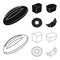 Loaf cut, bagel, rectangular dark, half a loaf. Bread set collection icons in black,outline style vector symbol stock