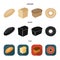 Loaf cut, bagel, rectangular dark, half a loaf. Bread set collection icons in cartoon,black,flat style vector symbol