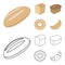 Loaf cut, bagel, rectangular dark, half a loaf. Bread set collection icons in cartoon,outline style vector symbol stock