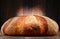 Loaf of large bread on wooden table